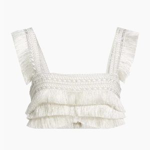 PatBo Metallic Fringe Cropped Top in Silver